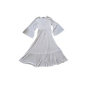 Free People FP Beach Moon Walkin Ivory Maxi Dress Bell Sleeve Tiered Skirt M